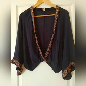 New Mode Navy Boho Crop Top ~ Size L